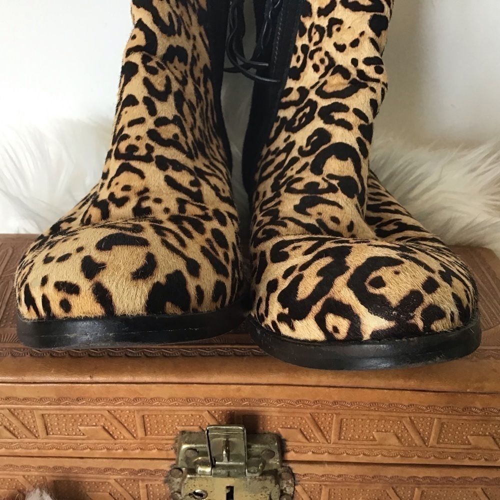 Anthropologie Splendid Leopard print Calf Hair/Suede Rosalie side zip Boots 8.5 - Picture 5 of 10